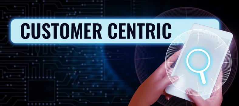Writing displaying text Customer Centric, Business concept process of looking after customers to ensure their pleasure
