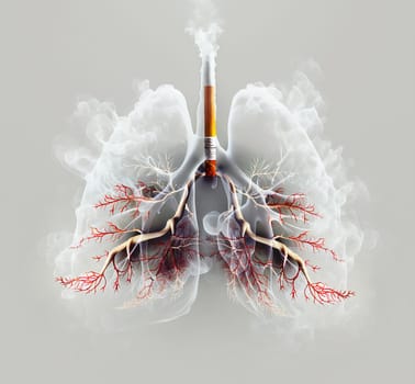 Lung with cigarette and smoke, x-ray of the organ, world no tabacco day, unhealthy addiction , medical health risk, generative AI