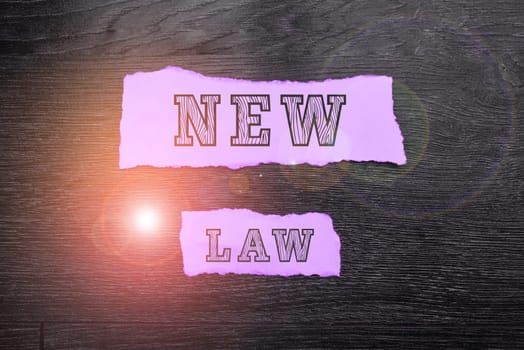 Hand writing sign New Law, Conceptual photo system of rules that enforced through social or governmental