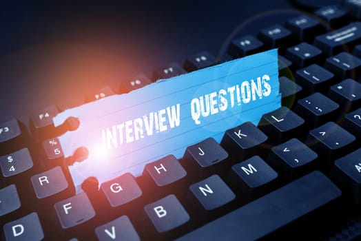 Writing displaying text Interview Questions, Word Written on Typical topic being ask or inquire during an interview