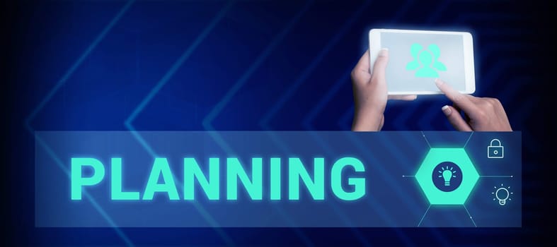 Conceptual display Planning, Business showcase process of thinking about the activities required to achieve a goal