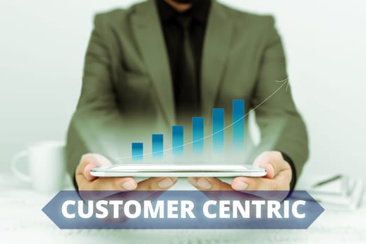 Conceptual caption Customer Centric, Internet Concept process of looking after customers to ensure their pleasure