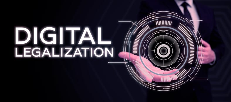 Inspiration showing sign Digital Legalization, Business concept accompanied by technology or by instructional practice