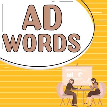 Writing displaying text Ad Words, Business showcase oversee and control the various advertising activities