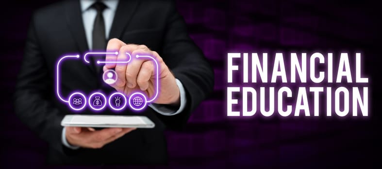 Conceptual caption Financial Education, Internet Concept Understanding Monetary areas like Finance and Investing