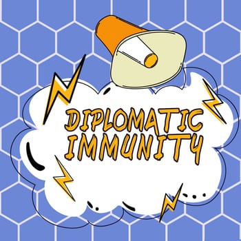 Hand writing sign Diplomatic Immunity, Business concept law that gives foreign diplomats special rights in the country they are working