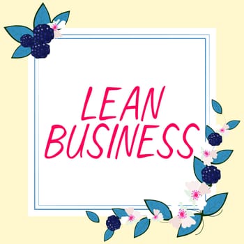 Sign displaying Lean Business, Word for improvement of waste minimization without sacrificing productivity