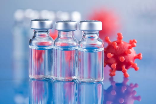 Bottles coronavirus vaccine, pandemic background