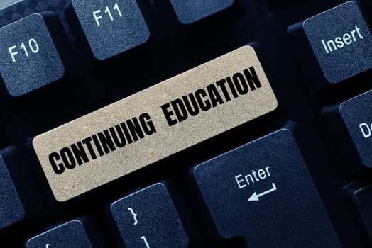 Text caption presenting Continuing Education, Business approach Continued Learning Activity professionals engage in