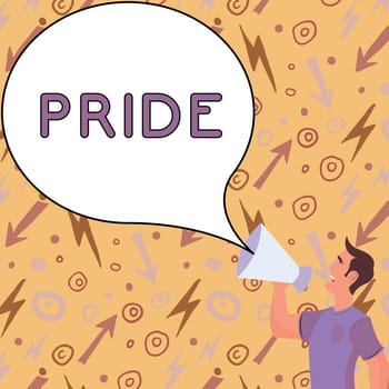 Conceptual display Pride, Concept meaning feeling of deep pleasure satisfaction derived from own achievements