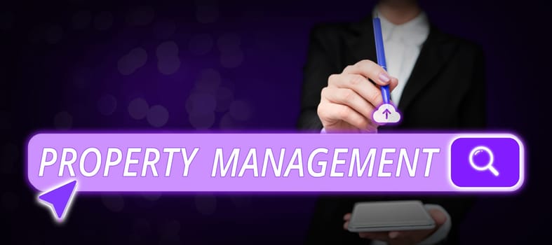 Hand writing sign Property Management, Internet Concept Overseeing of Real Estate Preserved value of Facility