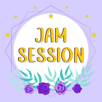 Writing displaying text Jam Session, Business concept impromptu performance by a group of musicians
