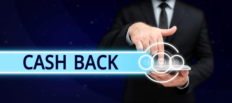 Handwriting text Cash Back, Concept meaning incentive offered buyers certain product whereby they receive cash