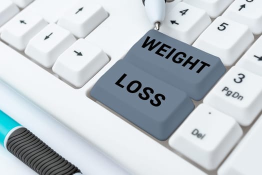 Hand writing sign Weight Loss, Concept meaning Decrease in Body Fluid Muscle Mass Reduce Fat Dispose Tissue