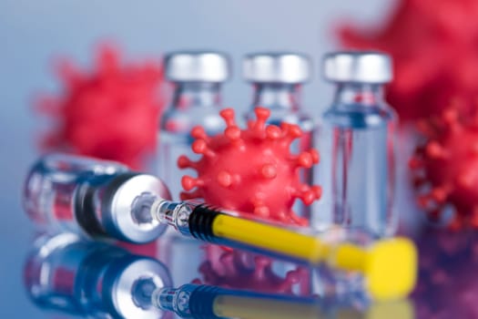 Close up medical syringe with a vaccine