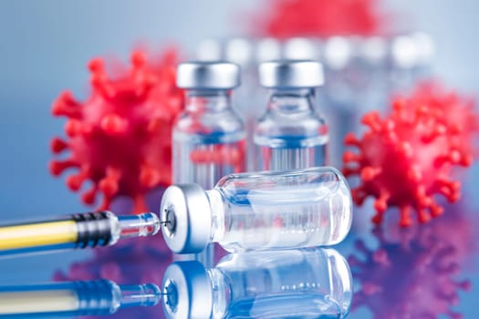Close up medical syringe with a vaccine