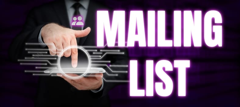 Writing displaying text Mailing List, Word for list of people who subscribe to a periodic mailing distribution