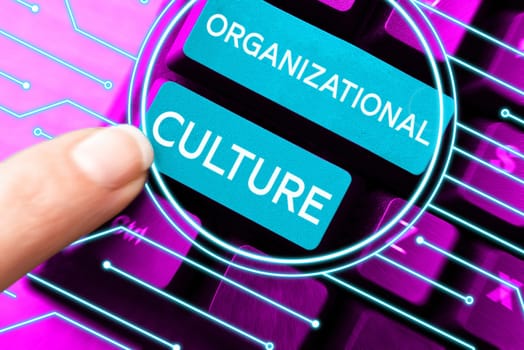 Text sign showing Organizational Culture, Business concept the study of the way people interact within groups