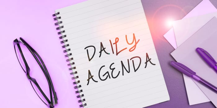 Sign displaying Daily Agenda, Business concept To do list of items be discussed daily or at formal important meeting