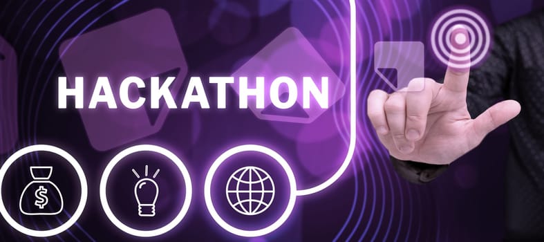 Text sign showing Hackathon, Business idea event where large number of people engage in programming