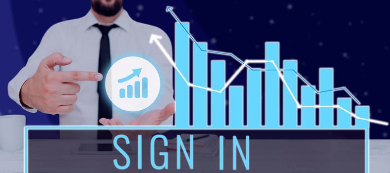 Writing displaying text Sign In, Business concept to write your name on a form when entering or leaving a place