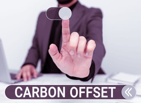 Sign displaying Carbon Offset, Internet Concept Reduction in emissions of carbon dioxide or other gases