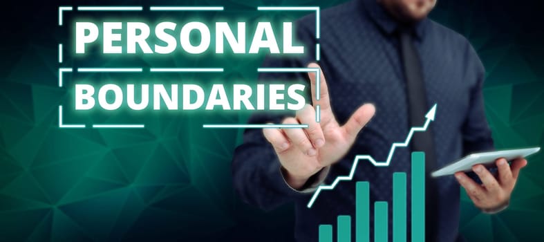Text showing inspiration Personal Boundaries, Business showcase something that indicates limit or extent in interaction with personality