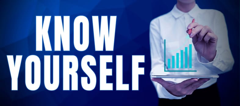 Text showing inspiration Know Yourself, Internet Concept Find You Understanding Strength and Weaknesses Identity