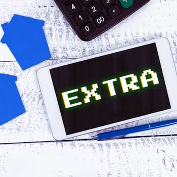 Conceptual caption Extra, Business approach Added to existing or usual amount number In addition normal Give more