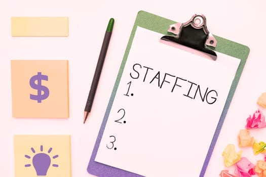 Conceptual display Staffing, Word Written on The percentage of workers that replaced by new employees