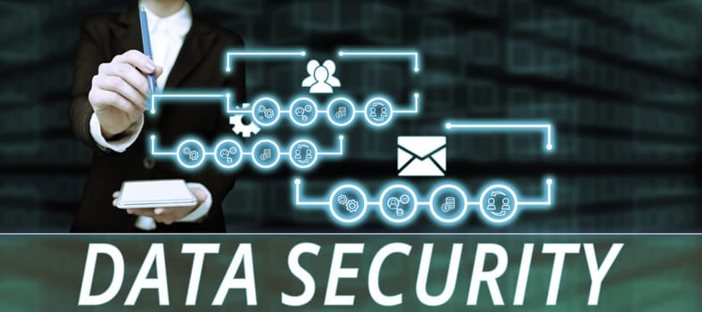 Hand writing sign Data Security, Concept meaning Confidentiality Disk Encryption Backups Password Shielding