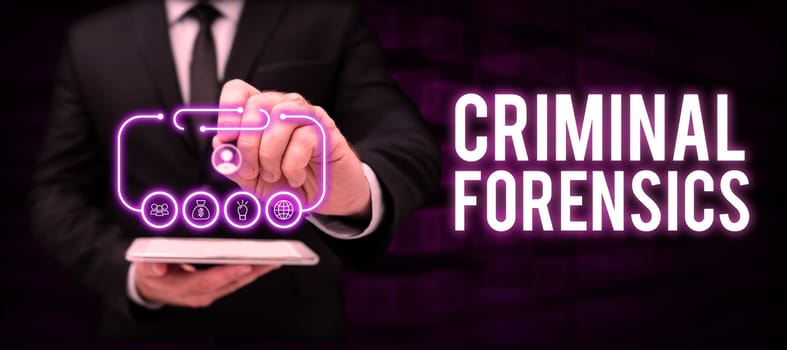 Writing displaying text Criminal Forensics, Business concept Federal Offense actions Illegal Activities punishable by Law