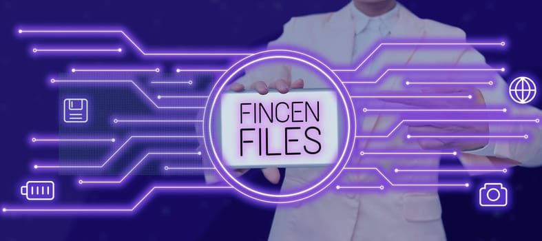 Conceptual display Fincen Files, Word Written on Transactions in financial assets and liabilities
