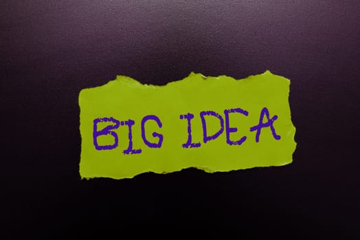Hand writing sign Big Idea, Business approach Having great creative innovation solution or way of thinking