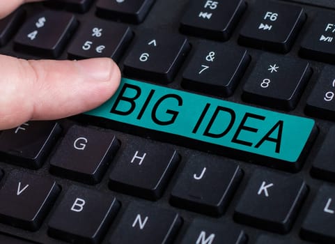 Text caption presenting Big Idea, Concept meaning Having great creative innovation solution or way of thinking