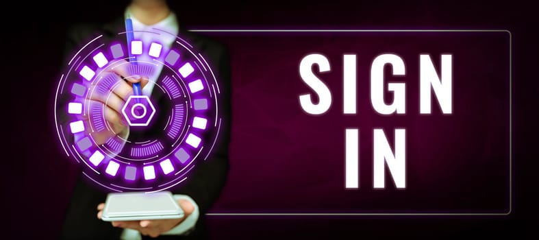 Writing displaying text Sign In, Business showcase to write your name on a form when entering or leaving a place