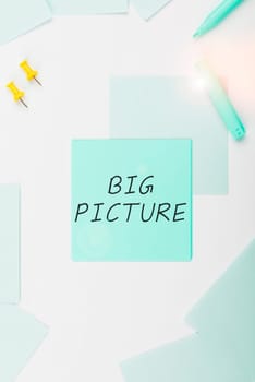 Handwriting text Big Picture, Business showcase most important facts about certain situation and its effects