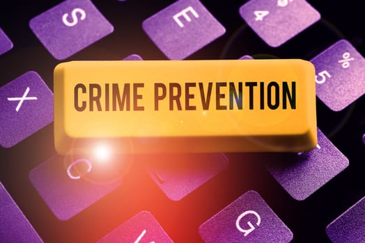 Handwriting text Crime Prevention, Business showcase Federal Offense actions Illegal Activities punishable by Law