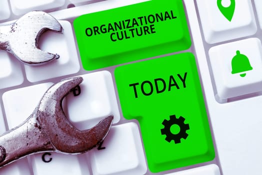 Handwriting text Organizational Culture, Business showcase the study of the way people interact within groups