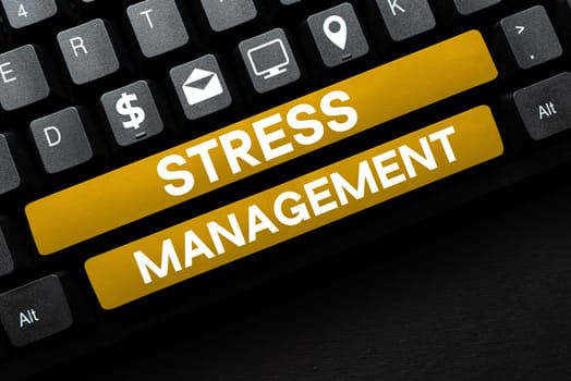Text showing inspiration Stress Management, Word for learning ways of behaving and thinking that reduce stress