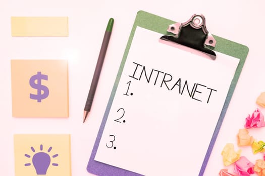 Text showing inspiration Intranet, Business idea local or restricted communications network especially private one