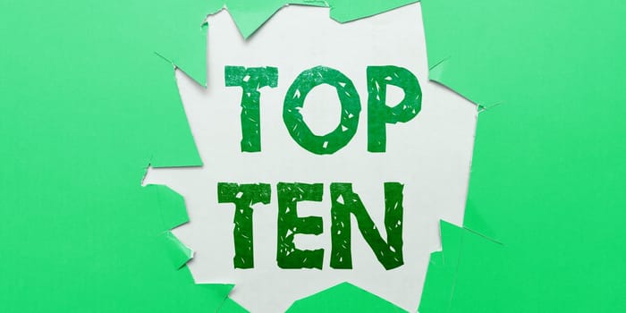 Conceptual display Top Ten, Business concept the ten most popular songs or recordings in the popular music charts