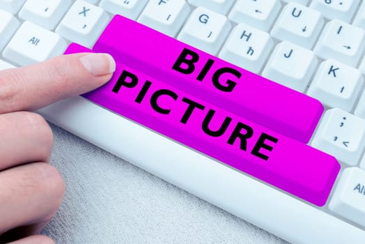 Hand writing sign Big Picture, Internet Concept most important facts about certain situation and its effects