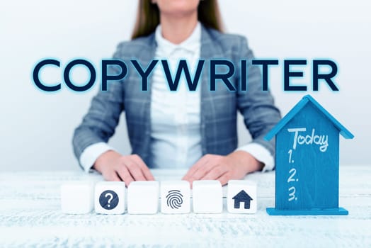 Hand writing sign Copywriter, Word Written on writing the text of advertisements or publicity material
