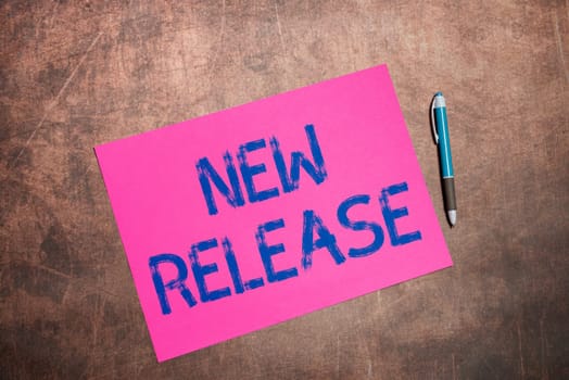 Text caption presenting New Release, Business concept announcing something newsworthy recent product in the market
