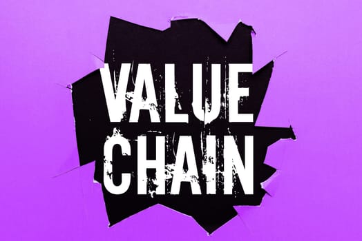 Hand writing sign Value Chain, Business overview Business manufacturing process Industry development analysis