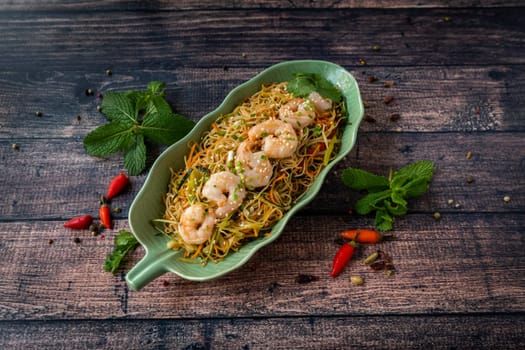 Shrimp noodle dish, hot Asian specialty