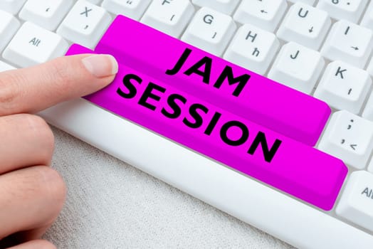 Text showing inspiration Jam Session, Business approach impromptu performance by a group of musicians