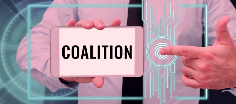Conceptual display Coalition, Conceptual photo a temporary alliance of distinct parties, persons, or states for joint action