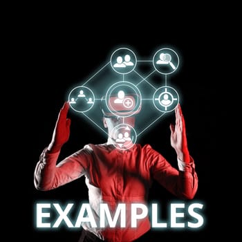 Text caption presenting Examples, Business overview photo Sample Model to follow Guide Explanation For instance